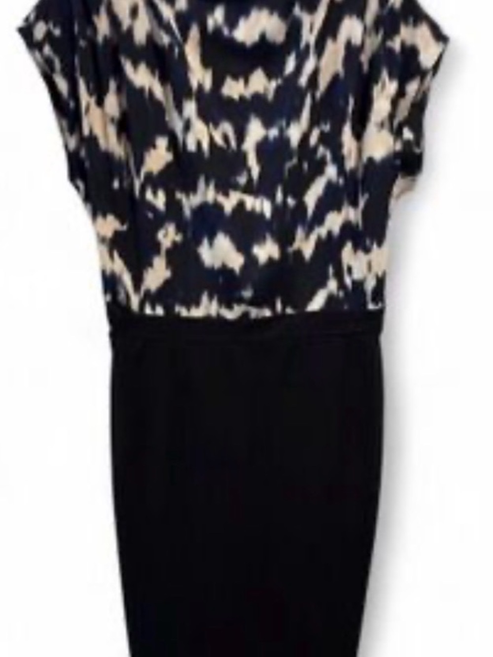 T Tahari Navy, Black and Cream Abstract Print Sleeveless Midi Dress.